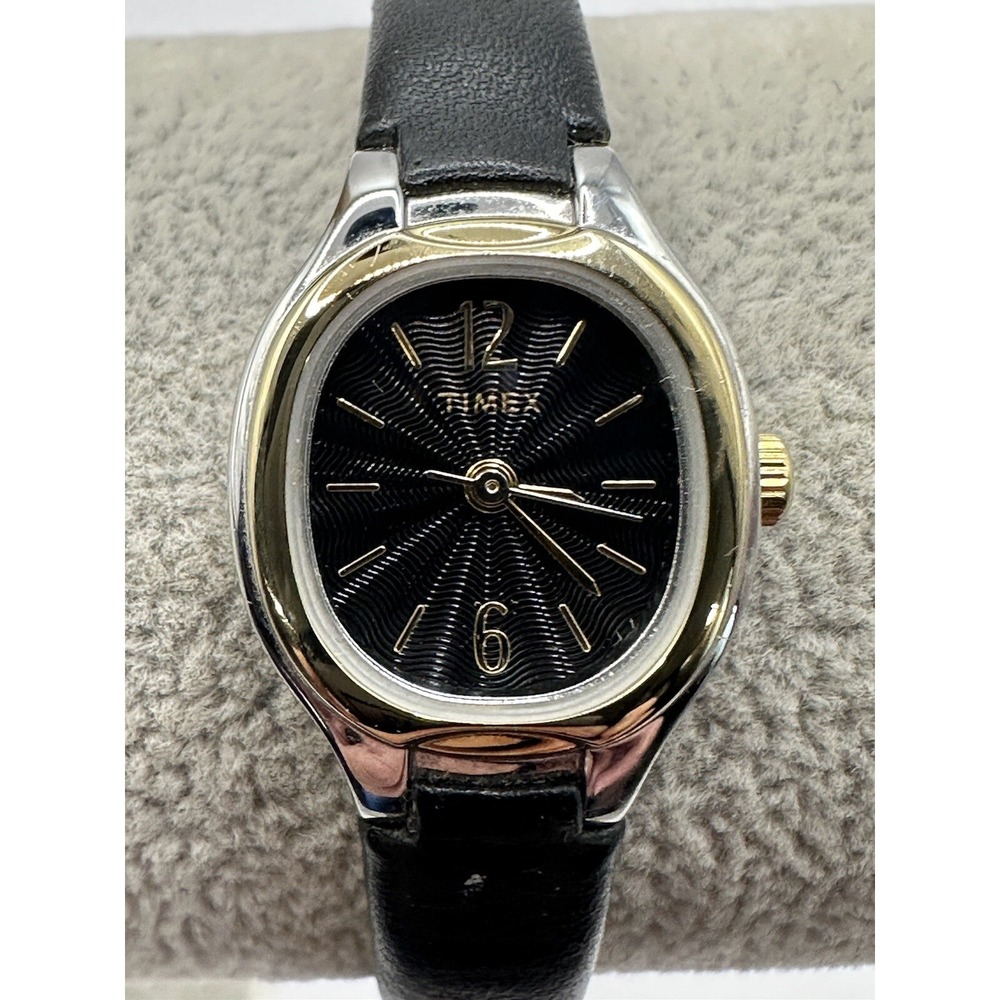 TIMEX Womens New Battery Two-Tone Black Leather 19MM Watch Quartz T23251‎ Y
